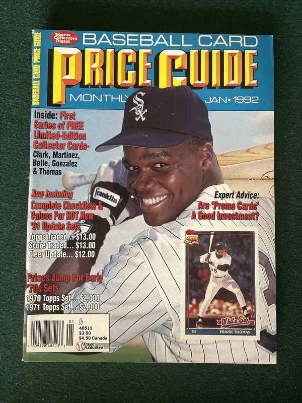 January 1992 MLB Baseball Card Price Guide Monthly Magazine Frank Thomas Cover