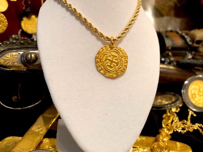 PURE GOLD NECKLACE COLOMBIA 2 ESCUDOS 1622 ATOCHA PENDANT COIN