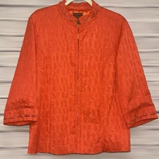 Multiples Embellished Chinese Collar Embossed 3/4 Sleeves Lined Women's Top XL
