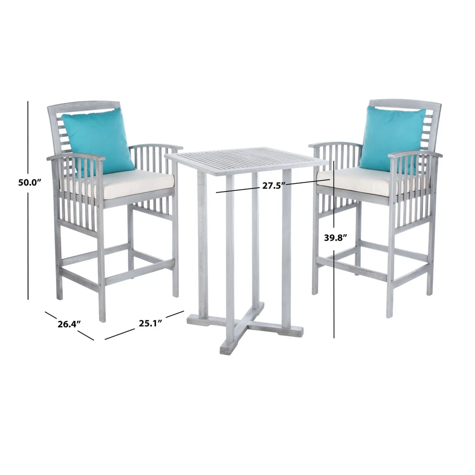 SAFAVIEH Colección Exterior Paté 3 Piezas Mesa Bar Bistro Set | Gris Lavado/Blanco Foto 4 de 4