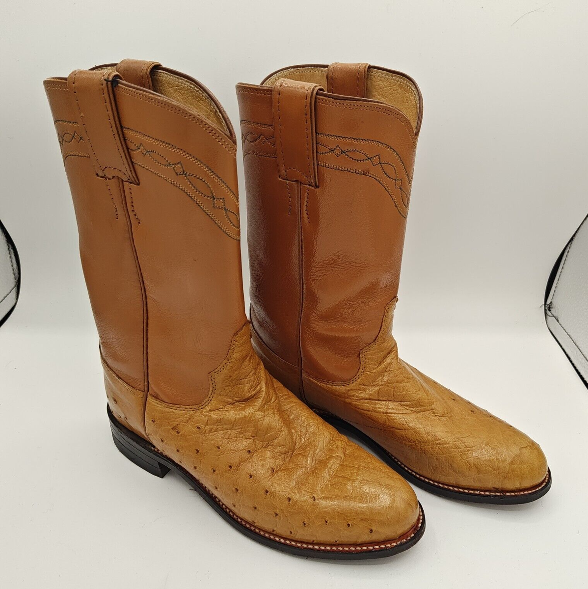 Justin Western Roper Boots Teen B Beige USA Made Style 13032