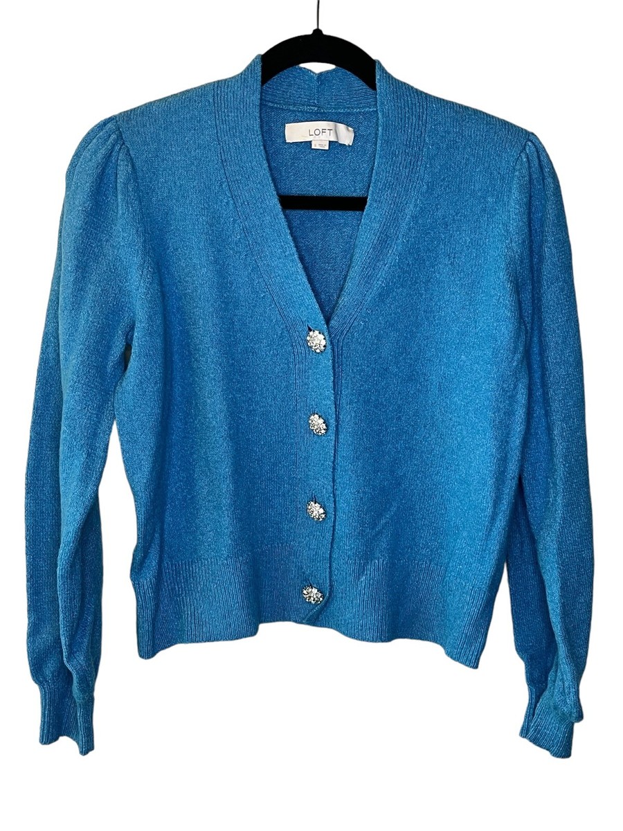 LOFT Button Sweater Knit S Long Sleeve Cardigan Shiny Floral