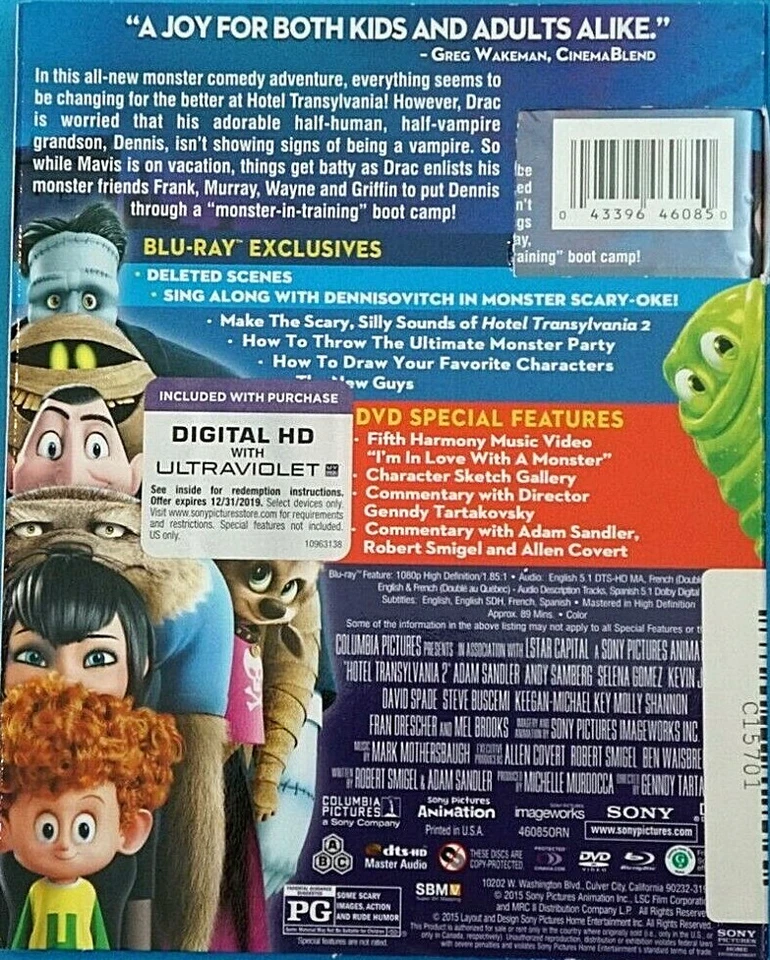 Hotel Transylvania 2 (Blu-ray/DVD Combo, 2015) - Brand New - Original Seal - Image 2 of 2