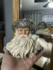 Santa Primitive Blue Crackle Clothtique Style Ornament RARE OOAK Christmas Decor