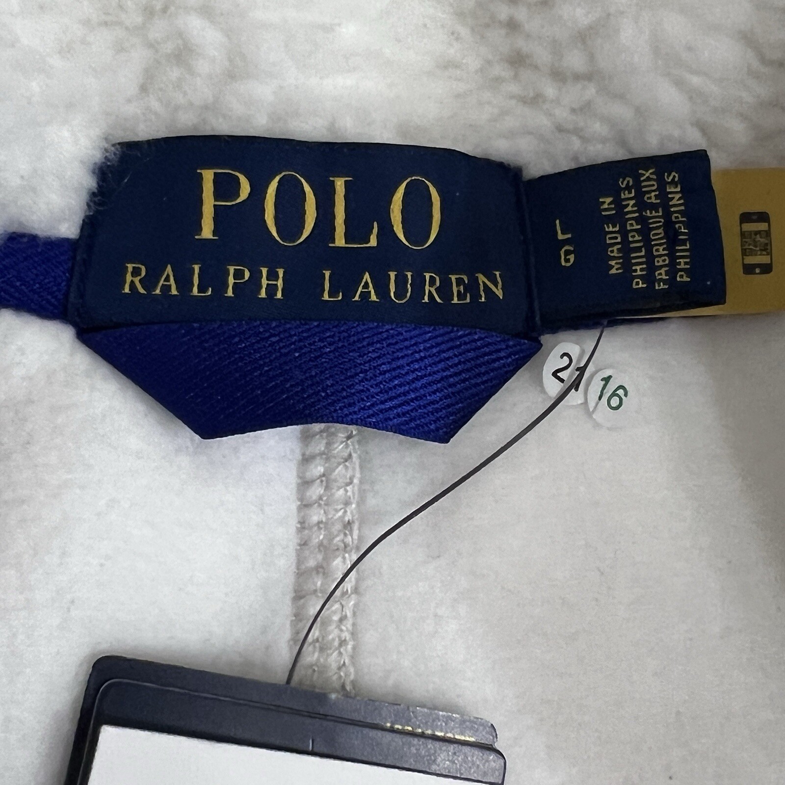Polo Ralph Lauren Full Zip Pony Sherpa Pile Cappotto Giacca Bianco Uomo Large Nuovo