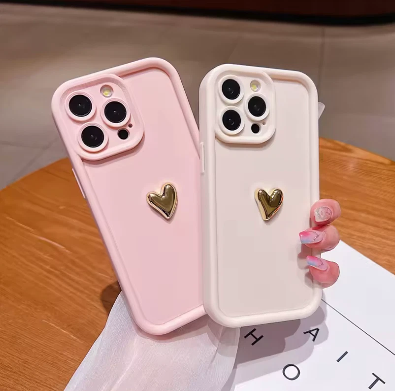 Capa telefone macia coração dourado 3D silicone para iPhone 15 14 13 12 11 16 pro, Max XS X - Imagem 3 de 4