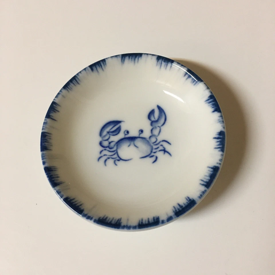 4 PCS. Japanese 3.5"D Soy Sauce Wasabi Dipping Dishes Blue Crab, Made in Japan