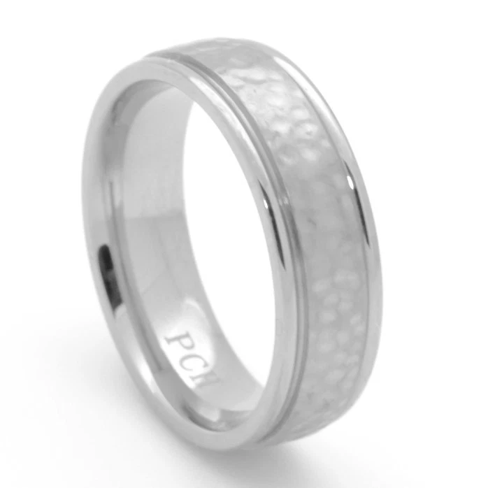 Men's Titanium Wedding Ring With Hammered Finish, 7 MM Comfort Fit Wedding Band - Image 2 of 3