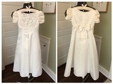 Oleg Cassini Ivory Satin Beaded Flower Girl, First Communion Dress, Girl's 6