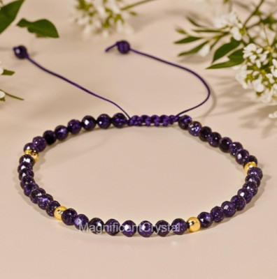 Minimalist Blue Goldstone Handmade Bracelet Healing Reiki Gift Mothers Day