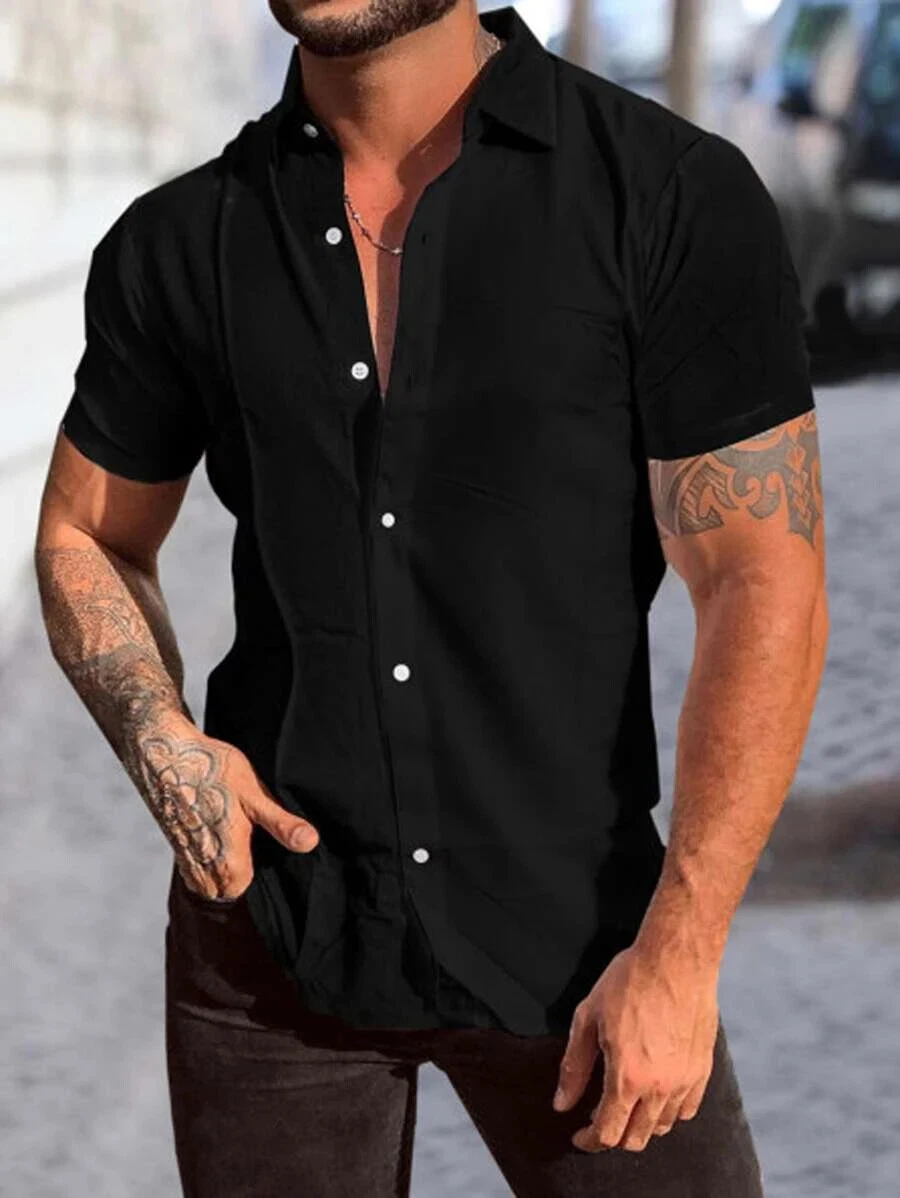 Camisas de Hombres Negra Ropa de Verano Elegantes Formales | eBay