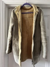 Vintage rare Sample Burberry Beige shearling fur suede hooded coat UK10