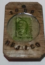 uaz13 etiangui Rustic keychain with genuine Mexico 1856 first issue stamp