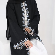 Embroidery Open Kaftan Abaya Dubai Women Long Dress Muslim Kimono Party Robe