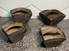 Lot of 4 Smal l4-5.5" Vintage Chinese Rice Basket Wood Metal Trim Decorative