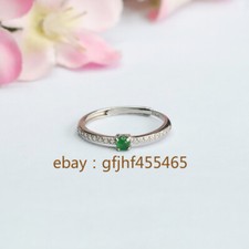 Certificate Natural grade A jadeite Ring with Diamond S925 Silver set adjustable