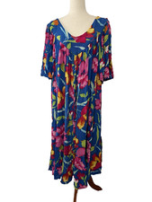 Vintage Floral Short Sleeve Muumuu Hawaiian Maxi Dress Nightgown One Size