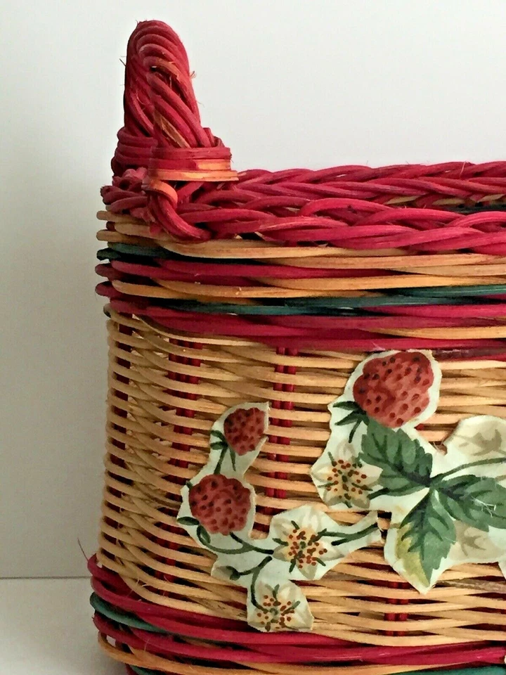  Woven Wicker Rattan Basket Floral Designed Multi Color 2 Handles  7"T x 14"W - Image 2 of 4