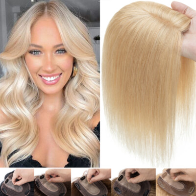 Remy 100% Human Hair Topper Toupee Clip In Women Hairpiece Silk Base For Wiglets