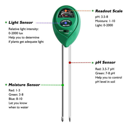 3 in1 Soil Tester Water PH Moisture Light Test Meter Kit Garden Plant Flower - Picture 8 of 12