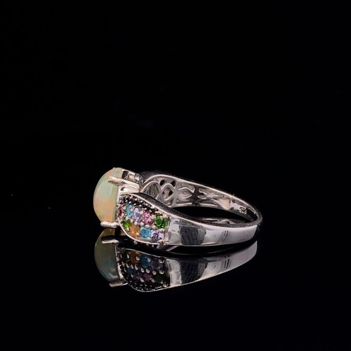 Vintage Sterling Silver Opal Multi Color Ring Size 10 Womens Rainbow Artisan 925 - Picture 11 of 12