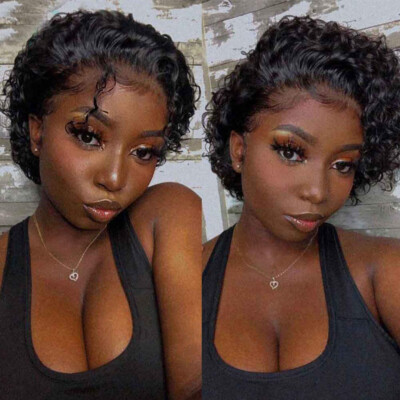 Pixie Cut Bob Curly 4x4 Lace Front Human Hair Wigs Brazilian Virgin Soft Hair 