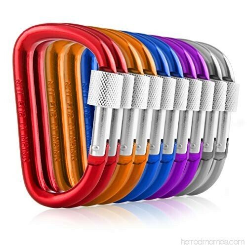Carabiners Clip Set 10 Multicolor Pack of 3 Inch Locking D Ring Shape