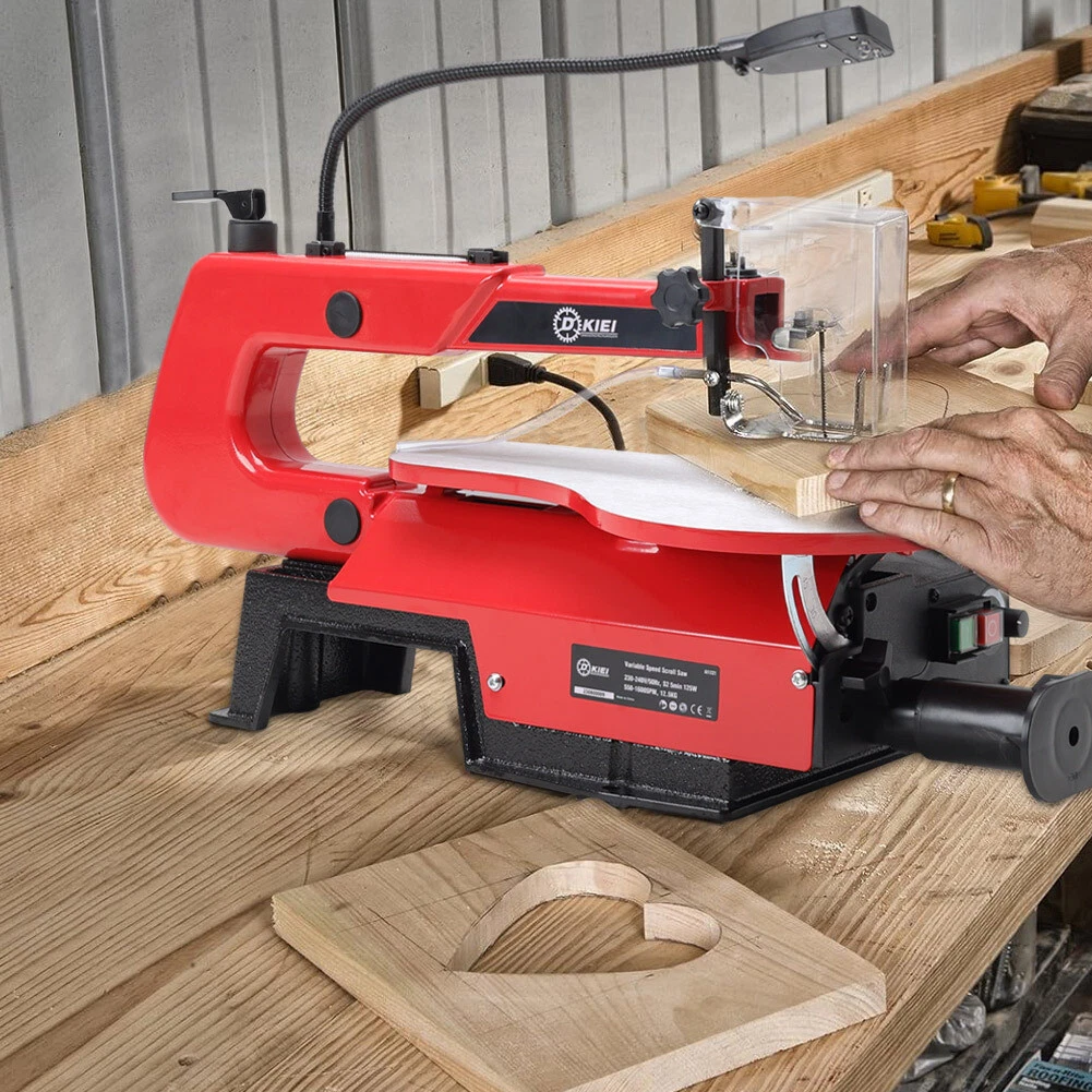 125W Scroll Saw 405mm with Variable Speed LED Light Wood Cutting Dust Blower
