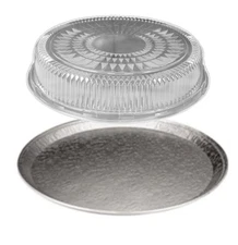 Handi-Foil 16" Round Flat Aluminum Catering Serving Tray +Clear Dome Lid 10 Sets