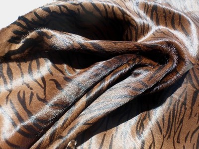 Calfskin Hair On leather hide Baby Zebra Print Mixed Brown Short Fine Silky Hair