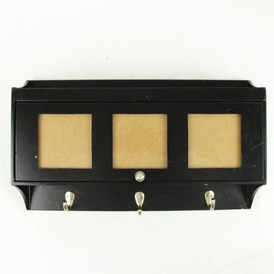Black Wall Shelf Coat & Key Hanger w/ 3 Picture Frames 17.25''