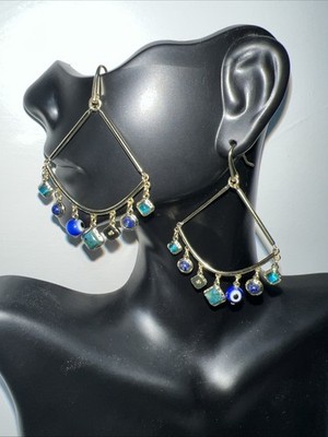 Kendra Scott Gemma DRP Beaded Blue Glass Chandelier Dangle Gold 396 Earrings
