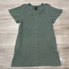 NWT Gap Gauze Popover Dress Women S Green Short Sleeve Deep V-Neck 100% Cotton