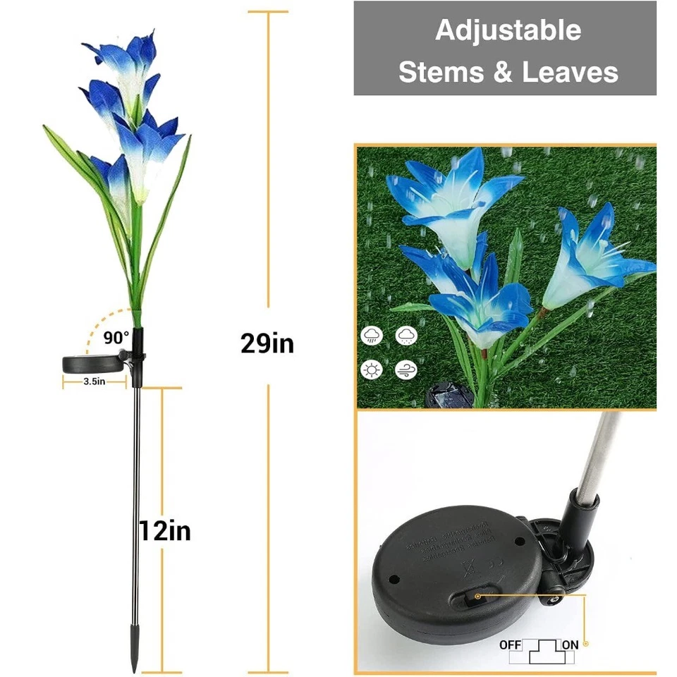 Outdoor LED Solar Powered Lily Flower Light Garden Yard Lamp Decor Waterproof - Image 3 of 4