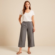 J. Jill Linen Cropped Wide-Leg Pants Gray S Resort Travel Coastal Style