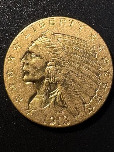 1913 GOLD UNITED STATES $2.5 DOLLAR INDIAN HEAD QUARTER EAGLE COIN/BU
