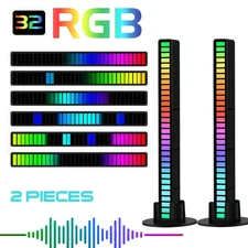 2X Car Atmosphere Strip Light Bar LED RGB Music Sync Sound Control Rhythm Lamp