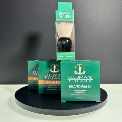 Clubman Pinaud BEARD LOT! All NIB! 2X SHAVE SOAP 1X SHAVE BRUSH 1X BEARD BALM