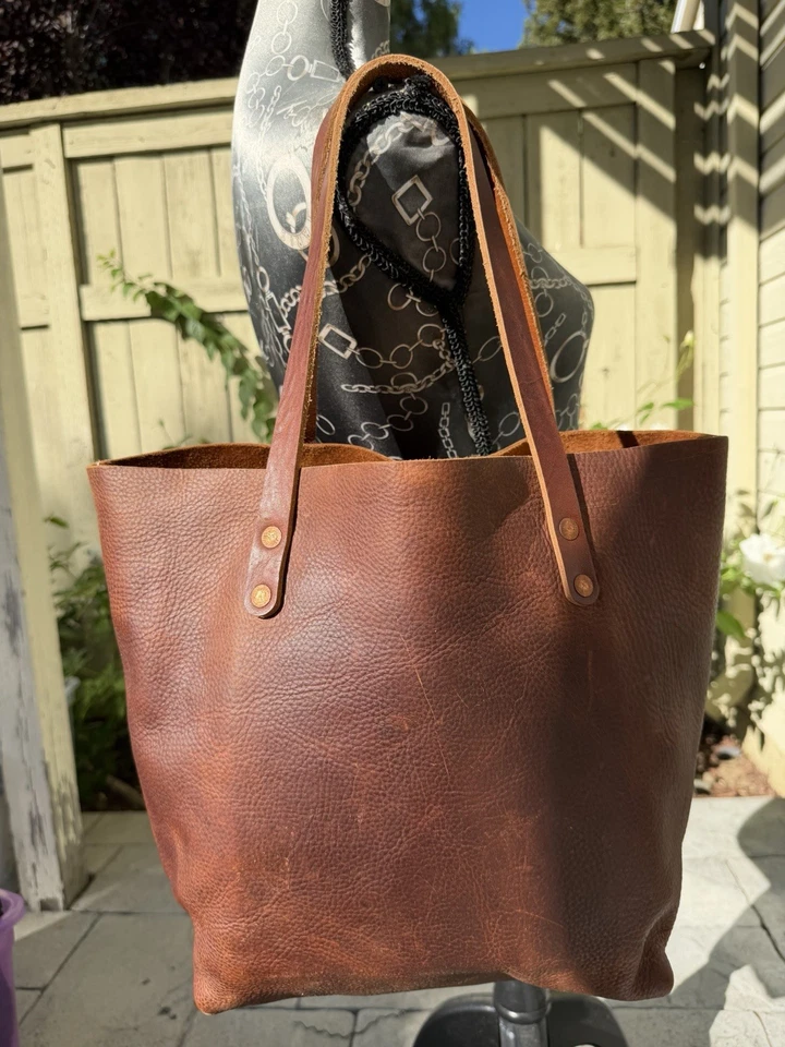 KMM & Co Carryall Pebbled Thick Leather Tan Brown Kodiak Market Tote Purse Bag - Image 2 of 4