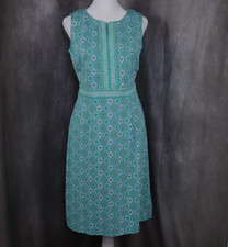 Talbots Dress Womens Small Green Blue Floral Geometric Split Neck Shift Casual