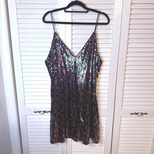 NASTY GAL Womens Sequin Thin Strap Glam Rainbow Party Dress SZ 18 NWT