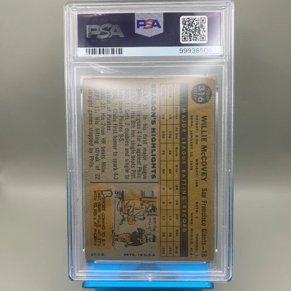 1960 Topps -All-Star Rookie Willie McCovey #316 Giants PSA classificação frete grátis - Imagem 4 de 4