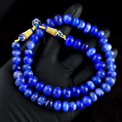 AAA Grade 10mm Blue Sapphire Gemstone Jewelry Set - Necklace, Earrings & Bracelet In White Gold Plated Setting - View #2