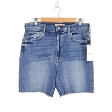 NWT 7 For All Mankind Luxe Vintage Raw Hem Denim Short Medium Wash Blue 32