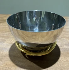 MICHAEL ARAM Small Silver Bowl Nut Candy Dish Gold Branch Base Signed