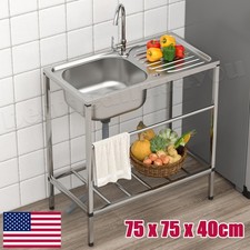 Stainless Steel Outdoor Kitchen Sink with Faucet Hand Washing Station Cool Water