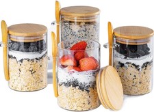 Overnight Oats Containers with Lids,16oz Overnight Oats Jars 4 Pack, Oatmeal ...