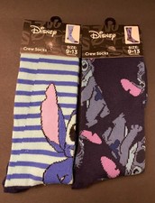 Disney Lilo and Stitch Crew Socks Lot Set of 2 Pairs Size 9-13