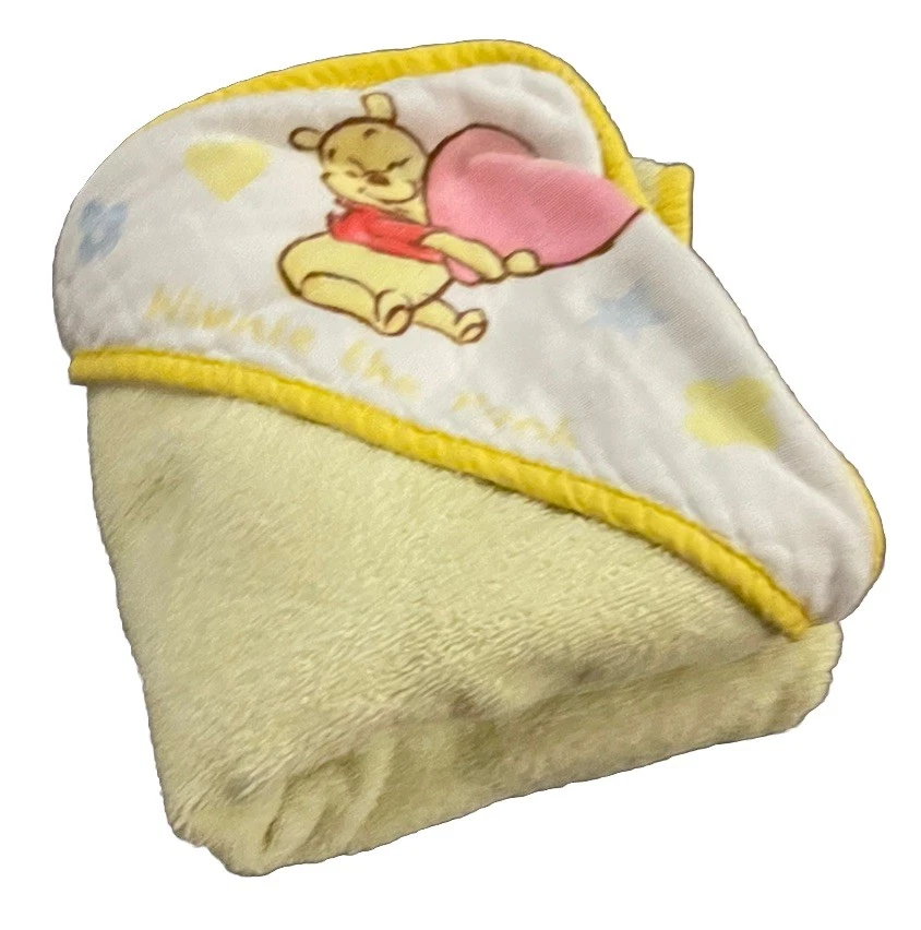 Vintage Winnie The Pooh Hooded Baby Bath Towel Blanket Disney Japan 27x30
