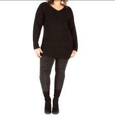 New Black Tape_ Size 1X Knit Long Sleeve V-Neck Short Sweater Dress Tunic